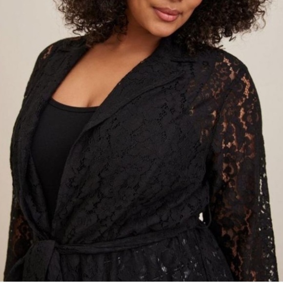 TORRID Floral Lace Sheer Open Duster Trench Coat Black 1X 14-16 - Picture 3 of 13
